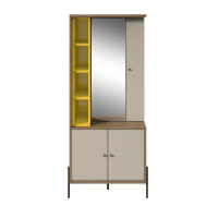 Manhattan Comfort 350713 Joy Vanity Jewelry Armoire with Mirror in Yellow and Off White